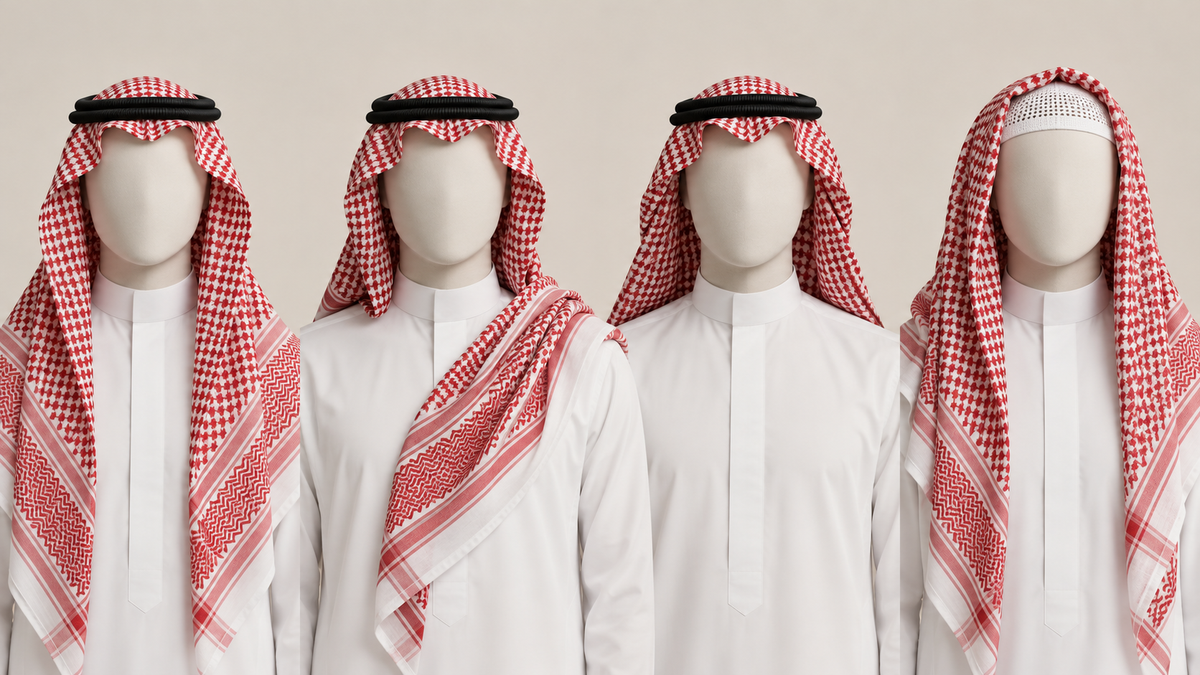 Quatre façons élégantes de porter un shemagh rouge et blanc