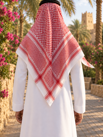 Shemagh saoudien Aseel — Rouge & blanc, détail 2 | Maison Nejd