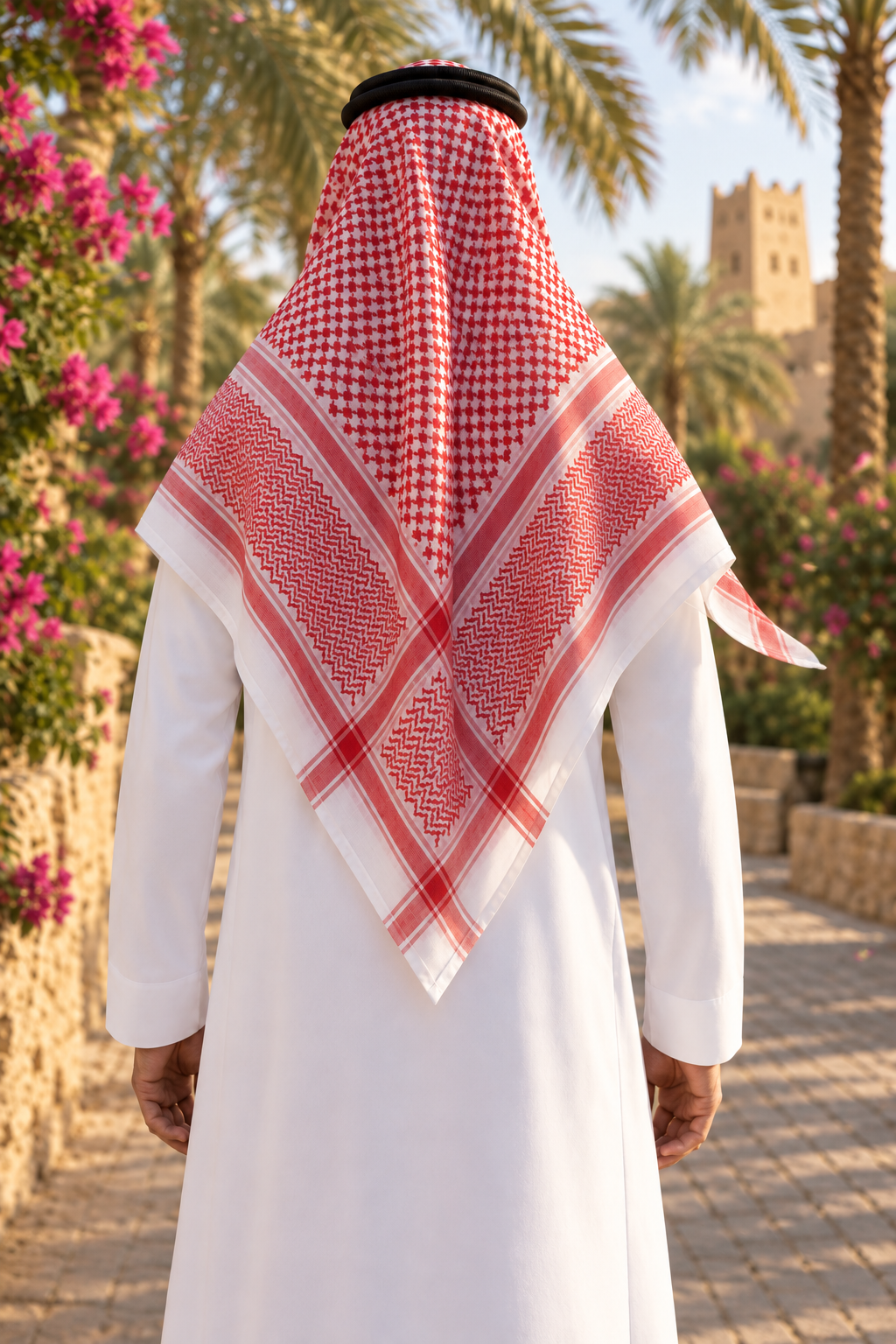 Shemagh saoudien Aseel — Rouge & blanc — détail textile