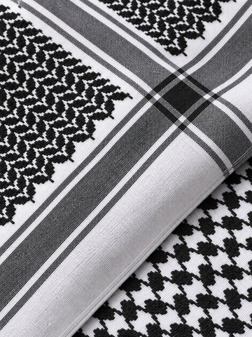 Shemagh saoudien Aseel — Noir & blanc, détail 2 | Maison Nejd