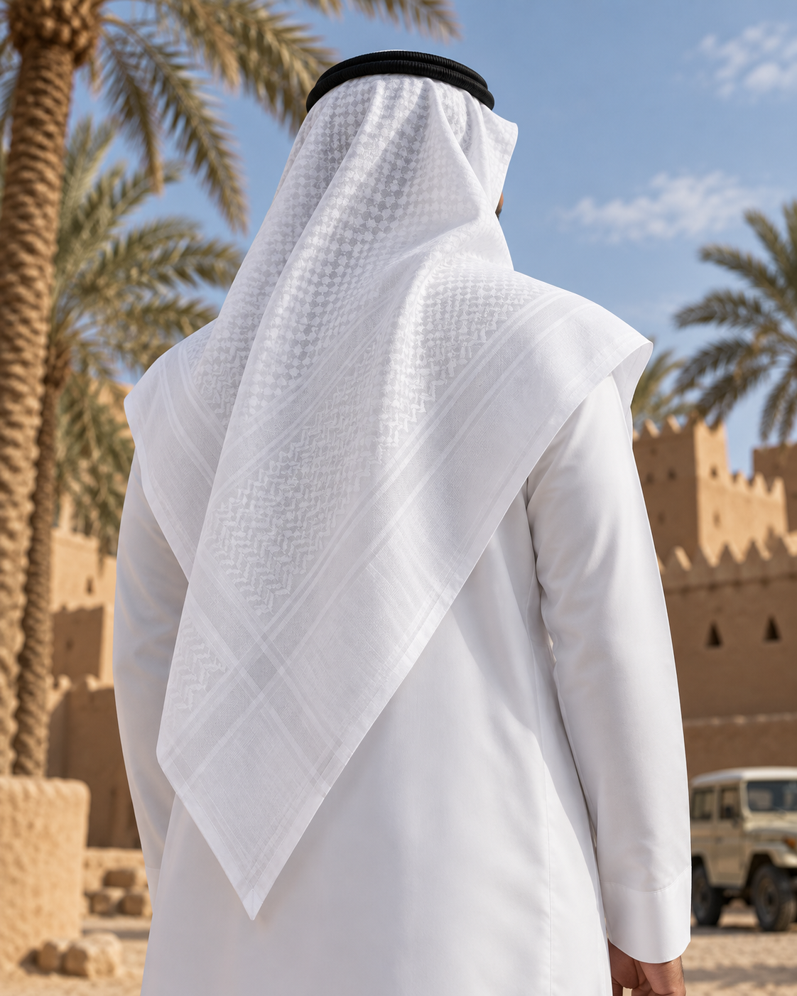 Shemagh saoudien Aseel — Blanc ton sur ton | Maison Nejd
