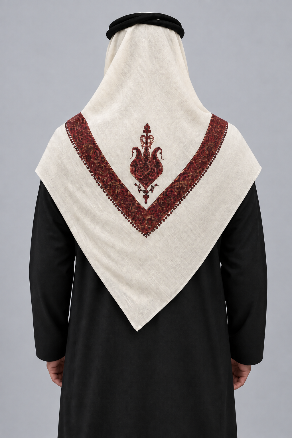 Ghutrah yéménite Al-Haybah — Ivoire · Motif bordeaux