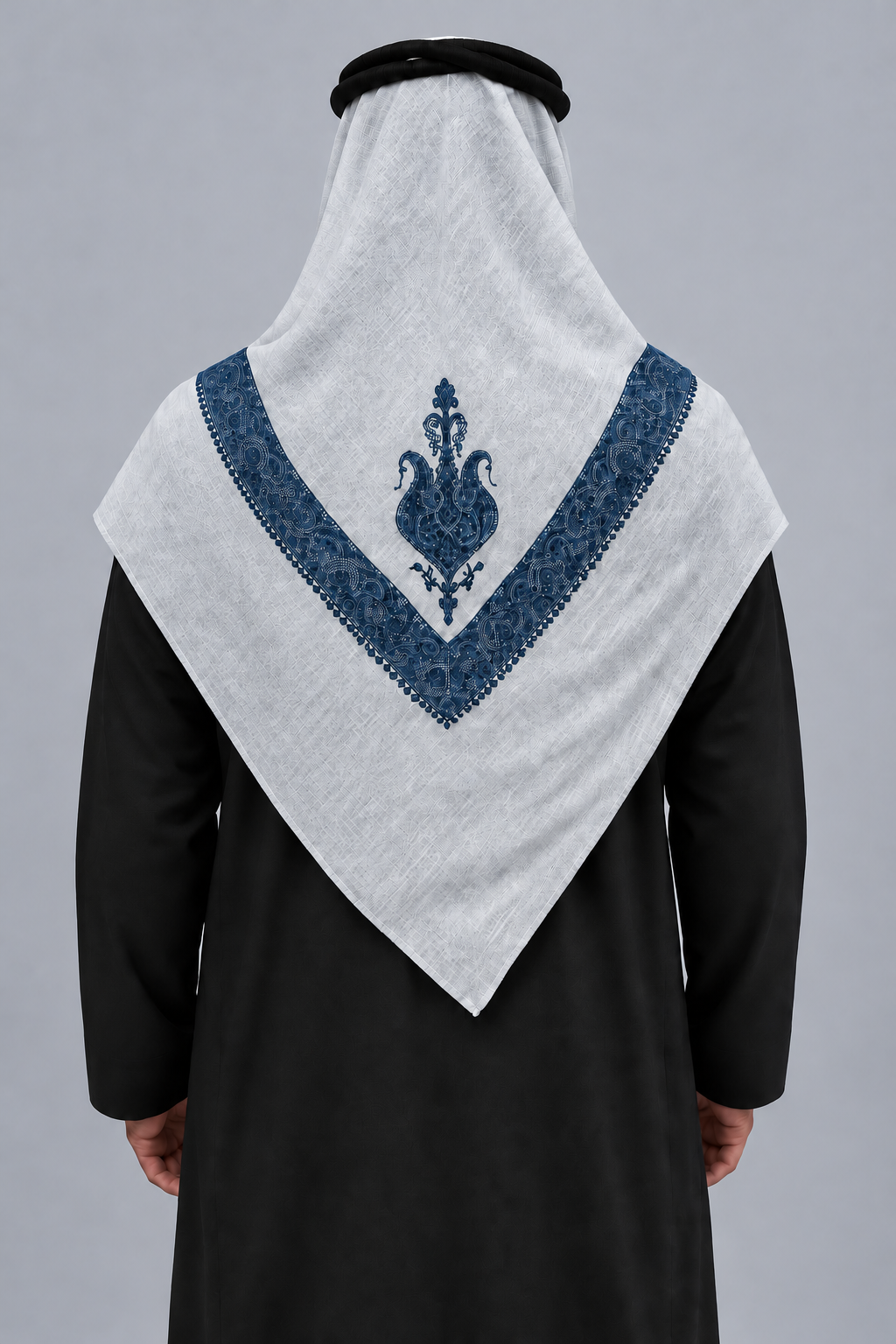 Ghutrah yéménite Al-Haybah — Gris glace · Motif bleu