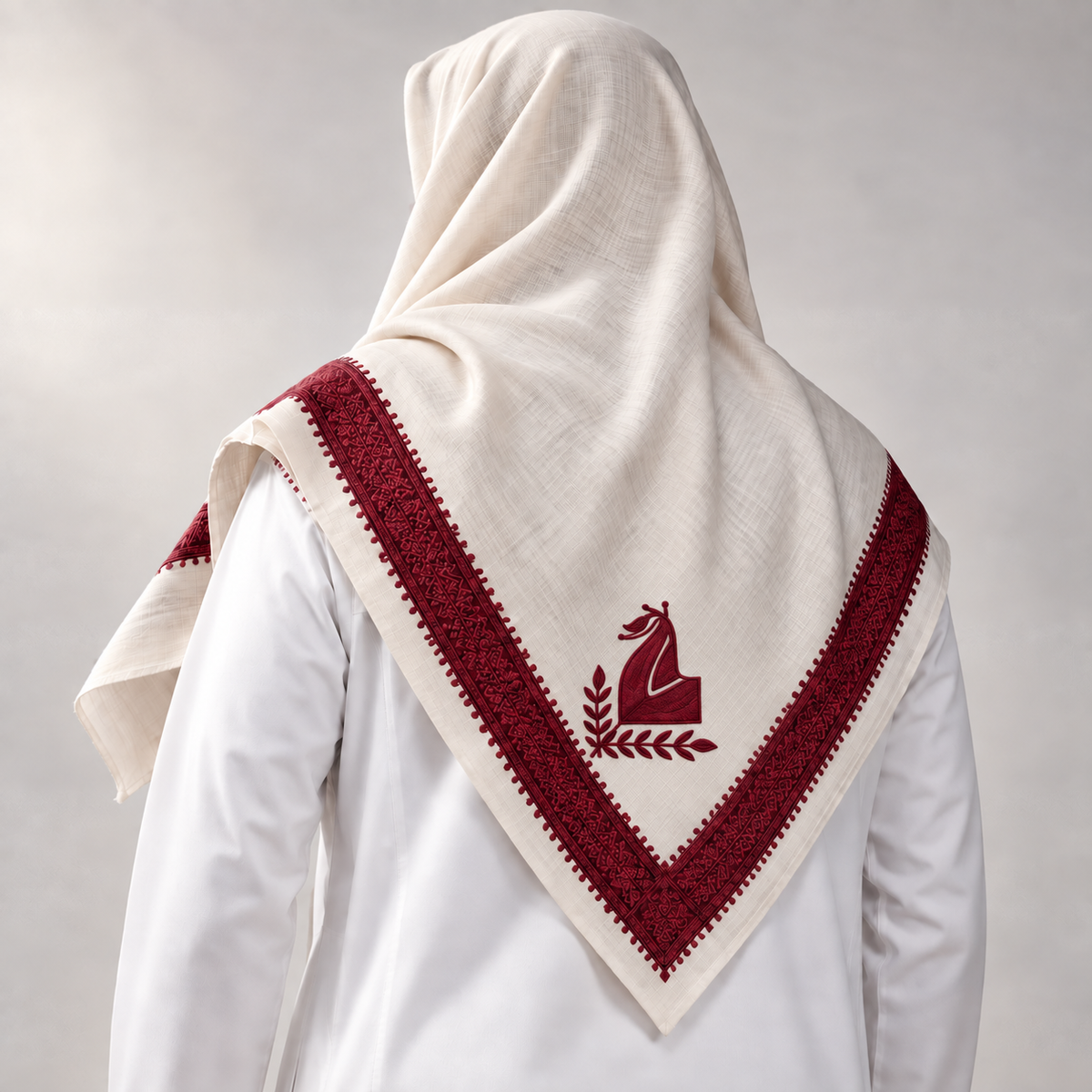 Ghutrah yéménite Al-Haybah — Olive profond · Arabesque noire