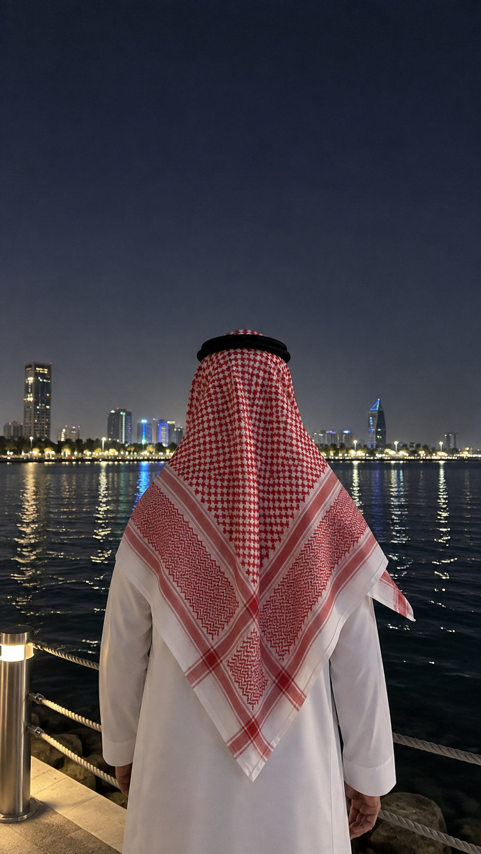 Shemagh saoudien Aseel — Blanc ton sur ton porté — Maison Nejd