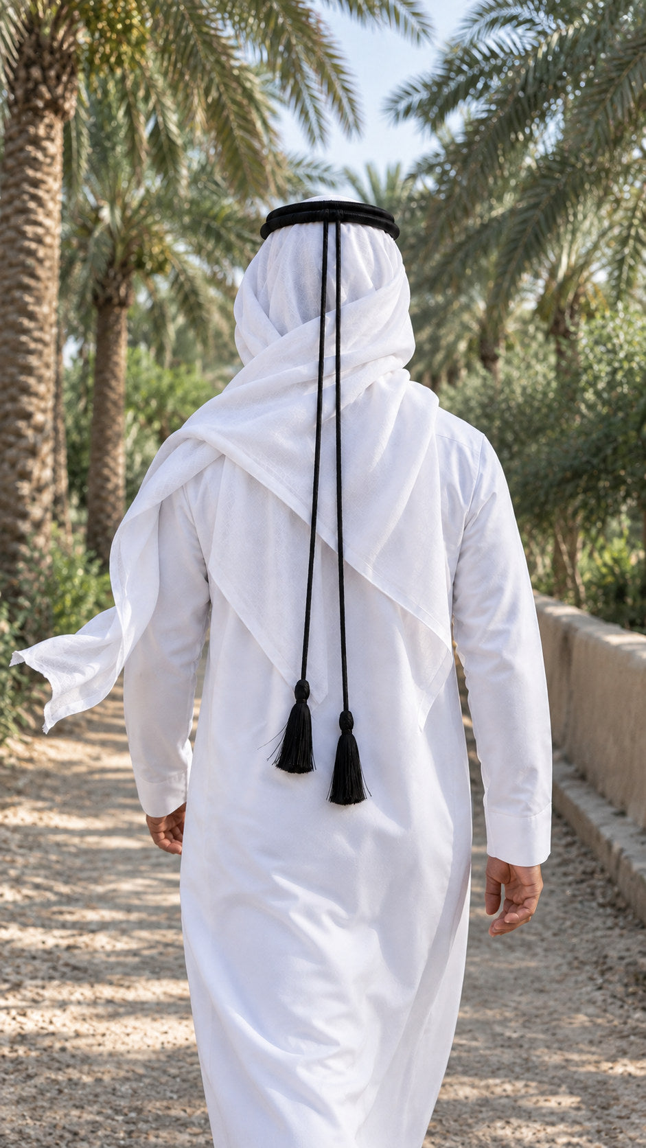 Ghutrah émiratie Waqar — Blanc uni porté — Maison Nejd